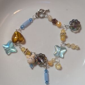 Handmade Cottagecore Fairycore Beaded Charm Bracelet 7" -Citrine Swarovski Czech
